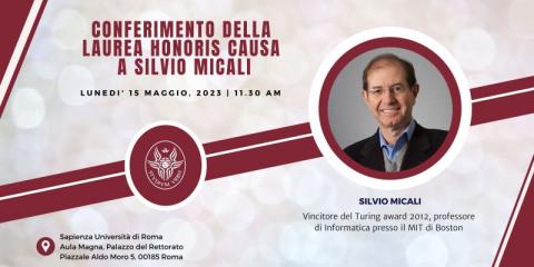 Banner for the honorary degree in Cybersecurity to Silvio Micali